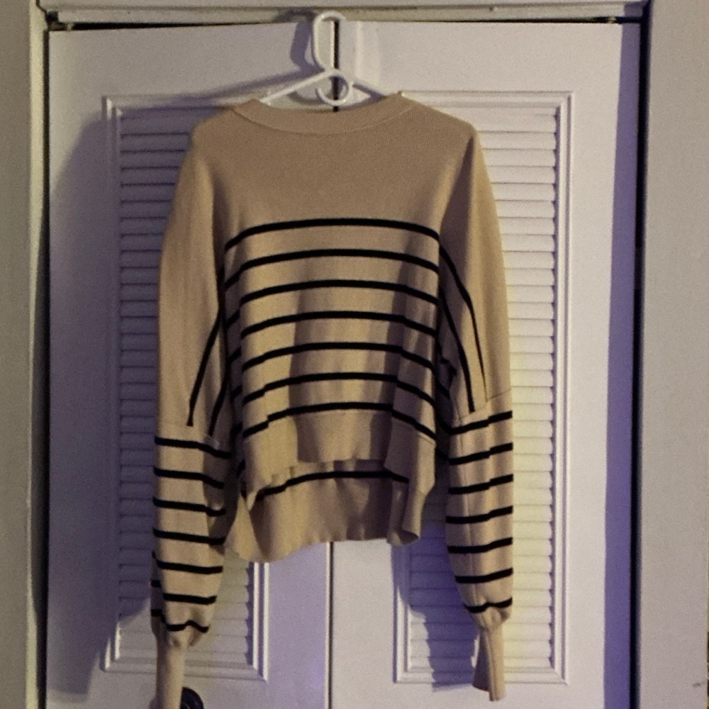 Elegant Beige and Black Striped Women's Sweater